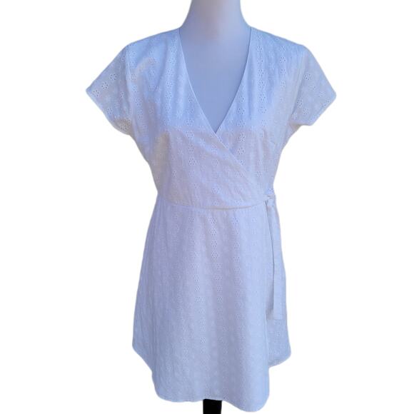 Miami Simone Eyelet White Faux Wrap Graduation Dress size Large - Picture 1 of 12